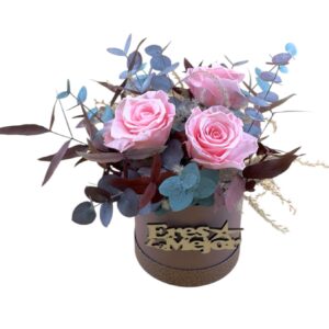 HATBOX 3 PRESERVED PINK ROSES